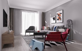 北欧 客厅 渲染图 三维 合成