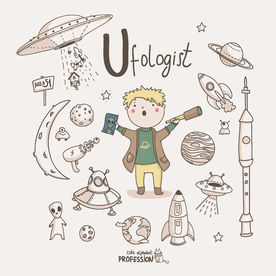 卡通可爱人物科学家飞碟望远镜素