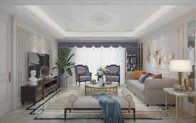 美式 客餐厅 渲染图