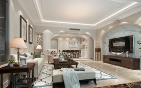 美式 客餐厅 渲染图