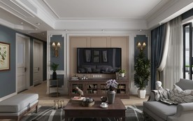 美式 客餐厅 渲染图