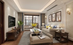 美式 客餐厅 渲染图