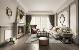 美式 客餐厅 渲染图