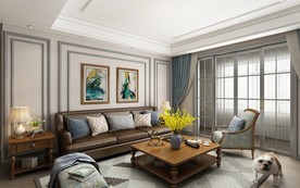 美式 客餐厅 渲染图