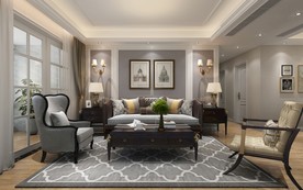 美式 客餐厅 渲染图