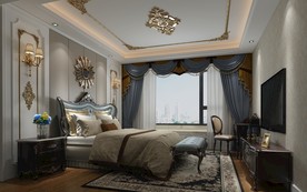 欧式 卧室 渲染图 三维 合成