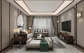 新中式 客餐厅 渲染图 三维