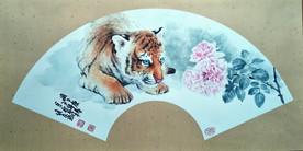 画家刘俊良国画作品老虎虎嗅蔷薇