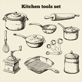 手绘烹饪工具矢量插画