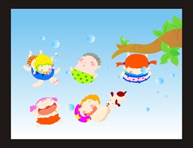 矢量卡通游泳跳水小孩
