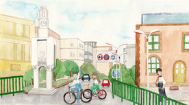 学生 插画 钟楼