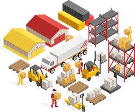 卡通立体电商仓库管理物流