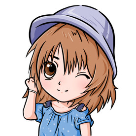 卡通Q版可爱眨眼短发戴帽子女生