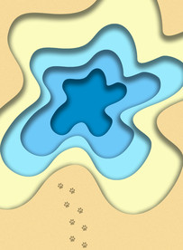 剪纸卡通风格沙滩与海