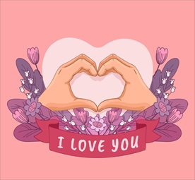 彩绘花卉 爱心手势