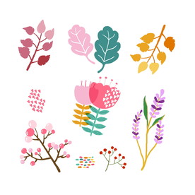 小清新手绘红绿色夏天花草植物