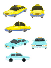 出租车三视图可爱小清新卡通手绘