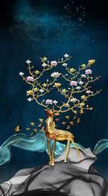 中式麋鹿装饰画