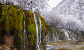 九寨沟箭竹海瀑布雪景