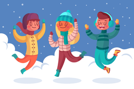 创意雪上跳跃的男女