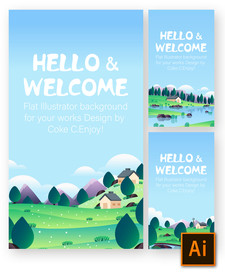 3款扁平春夏郊游风景矢量背景