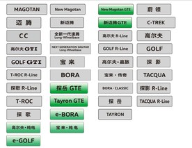 一汽大众全系车车铭牌