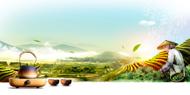 茶园茶叶古风清新光线光点背景