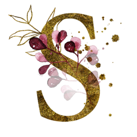 手绘水彩花卉英文字母logo