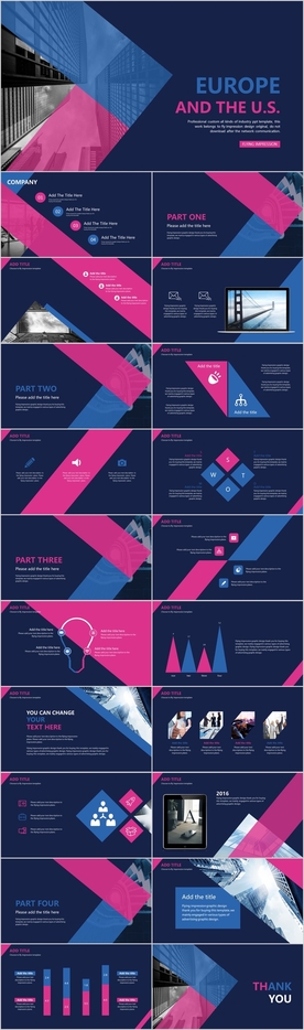 蓝粉大色块欧美范PPT模板