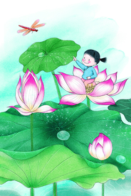 荷花夏季清新插画背景素材