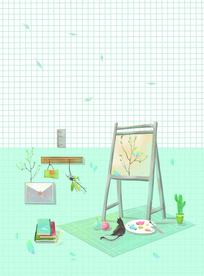 夏季清新画板插画背景素材