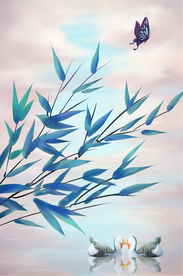 树叶柳树清新国风插画背景