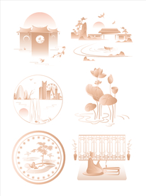 中式地产建筑风景元素矢量