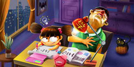 辅导孩子写作业漫画海报