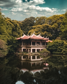 湖面庭院森林自然生态背景素材