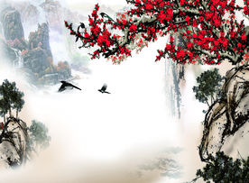 梅花 山川 鸟 江河