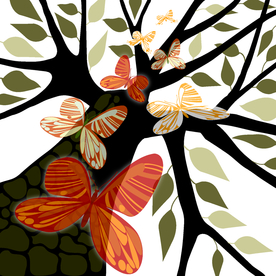 抽象画参天大树蝴蝶
