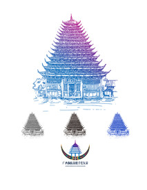 手绘矢量中国建筑元素