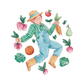 手绘人物与蔬菜