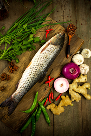 草鱼案板配料背景海报素材