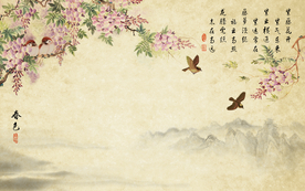 牛皮纸画槐花小燕子