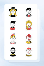 彩色人物头像手绘插画图标