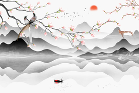 新中式抽象山水背景墙