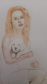 彩铅画 女人 小狗 美女