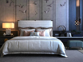 新中式双人床3d模型