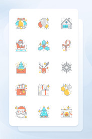 多彩线性填充圣诞节相关矢量图标