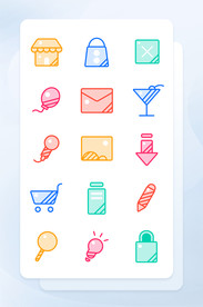 线性多色填充生活日常主题矢量