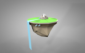 C4D 模型 天空小岛瀑布