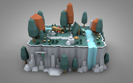 C4D 模型瀑布峡谷