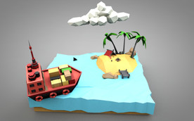 C4D 模型轮船芭蕉河水